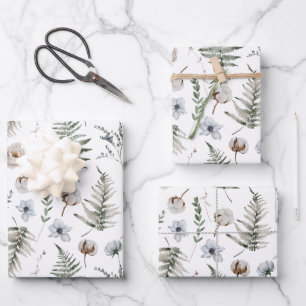 Blumen und Farnblätter Wald Floral Botanisch Geschenkpapier Set