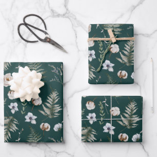 Blumen und Farnblätter Wald Floral Botanisch Geschenkpapier Set
