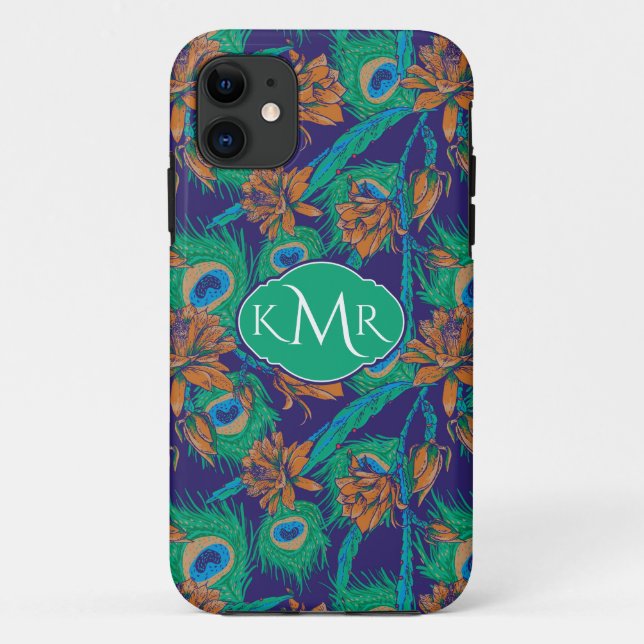 Blumen und Federn | Monogramm Case-Mate iPhone Hülle (Rückseite)