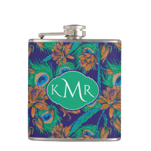 Blumen und Federn Monogramm Flachmann