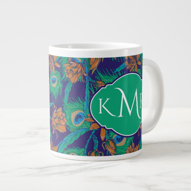 Blumen und Federn | Monogramm Jumbo-Tasse (Vorderseite Rechts)