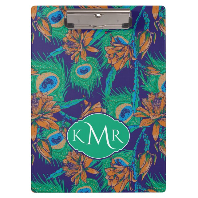Blumen und Federn | Monogramm Klemmbrett (Vorderseite)