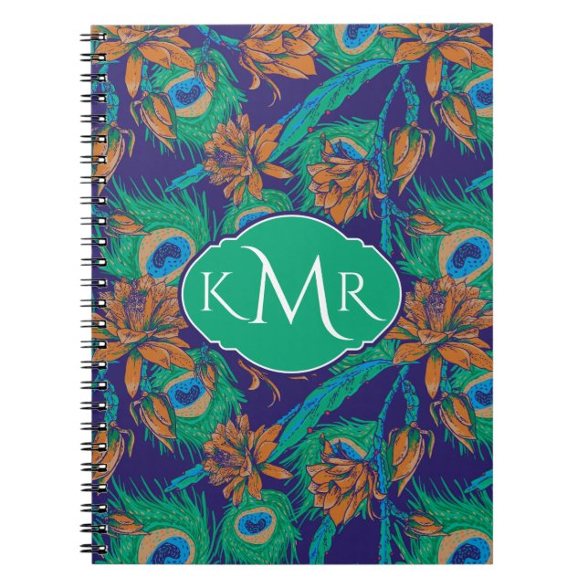 Blumen und Federn | Monogramm Notizblock (Vorderseite)