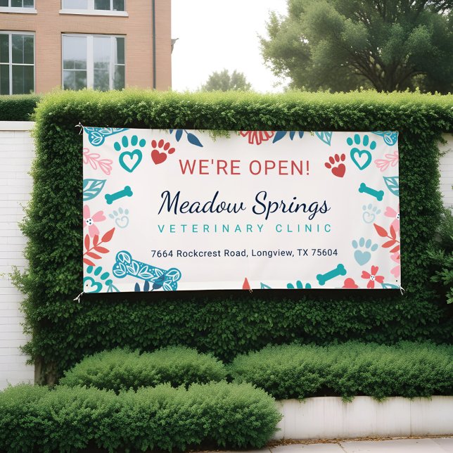 Blumen- und Foliage Pet Druckmuster Wiederöffnen Banner (Floral & Foliage Pet Paw Print Pattern Reopening Banner)