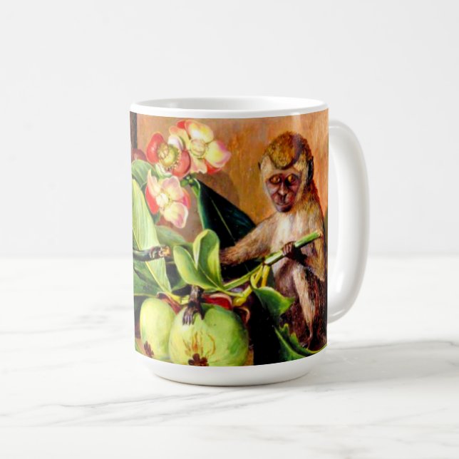Blumen und Früchte der Mangostane; Singapur-Affe Kaffeetasse (VorderseiteRechts)
