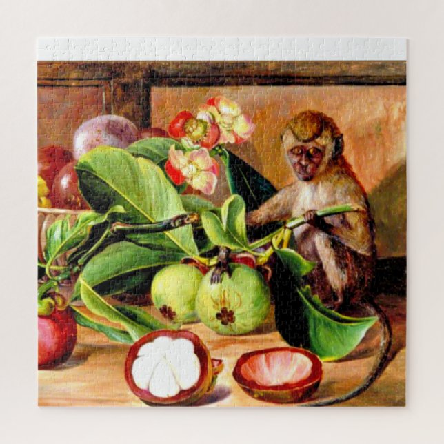 Blumen und Früchte der Mangostane; Singapur-Affe Puzzle (Vertikal)