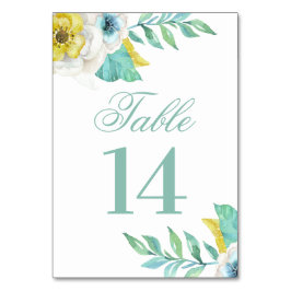 Blumen und Gelb. Minze Blumenhochzeit Tischnummer