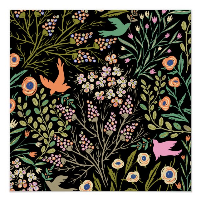 Blumen und Glamour Nahtlose Muster Sommerfarbe Poster (Vorderseite)