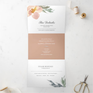 Blumen und Grün in einer Hochzeitsreise Dreifach Gefaltete Einladung