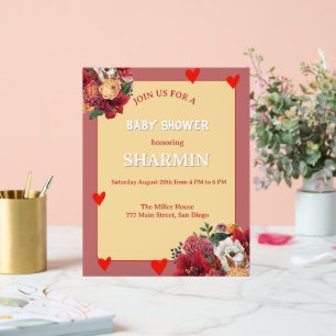 Blumen- und Herz-Baby-Shower-Einladung Acrylschild