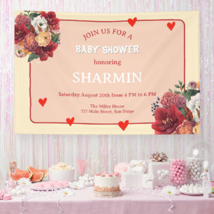 Blumen- und Herz-Baby-Shower-Einladung Banner