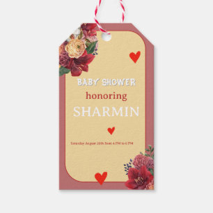 Blumen- und Herz-Baby-Shower-Einladung Geschenkanhänger