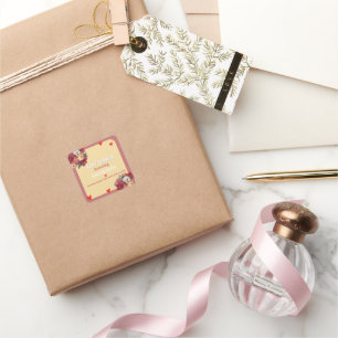 Blumen- und Herz-Baby-Shower-Einladung Quadratischer Aufkleber