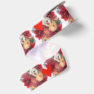 Blumen- und Herzromantisches Florales Design Satinband