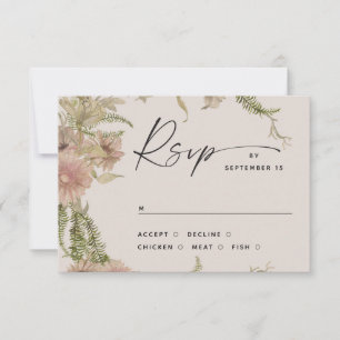 Blumen- und Hochzeitsbeilage. Warm Ivory Botanical RSVP Karte