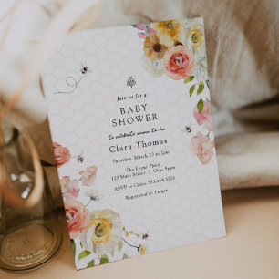 Blumen und Honig Bienen Baby Shower Einladung