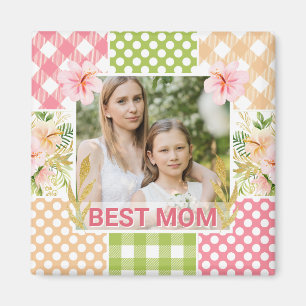 Blumen- und Karo-Fotorahmen Muttertag Magnet