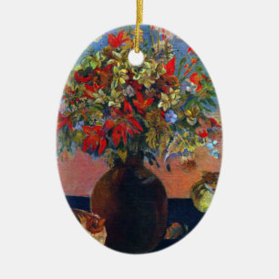 Blumen und Katzen von Paul Gauguin, Vintage Fine A Keramikornament