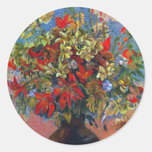 Blumen und Katzen von Paul Gauguin, Vintage Fine A Runder Aufkleber