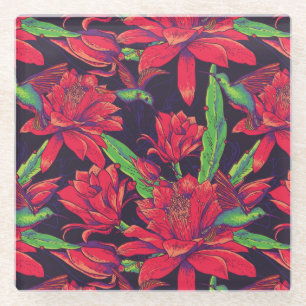 Blumen und Kolibris Glasuntersetzer