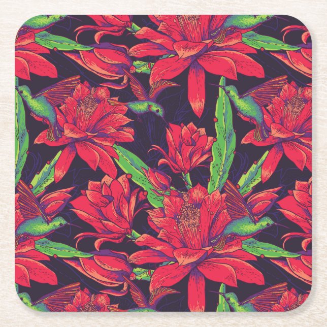 Blumen und Kolibris Rechteckiger Pappuntersetzer (Vorderseite)