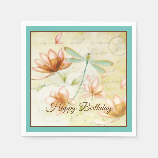 Blumen und Libelle anpassbar Serviette (Vorderseite)