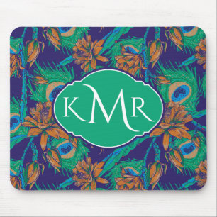 Blumen und Monogramm der Feder- Mousepad