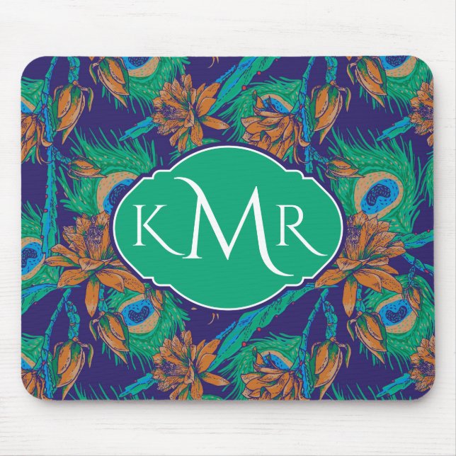 Blumen und Monogramm der Feder-| Mousepad (Vorne)