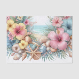 Blumen und Muscheln Wasserfarben in Pastellfarben  Seidenpapier