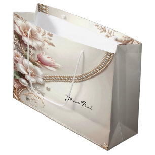 Blumen- und Perlenverzierungen Geschenktasche Große Geschenktüte