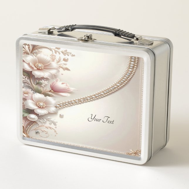 Blumen- und Perlenverzierungen Lunchbox (Vorderseite)