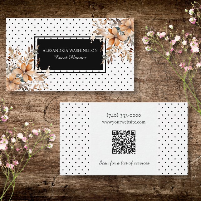Blumen und Punkte mit QR-Code Visitenkarte (Von Creator hochgeladen)