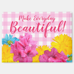 Blumen und rosa Gingham Magnet