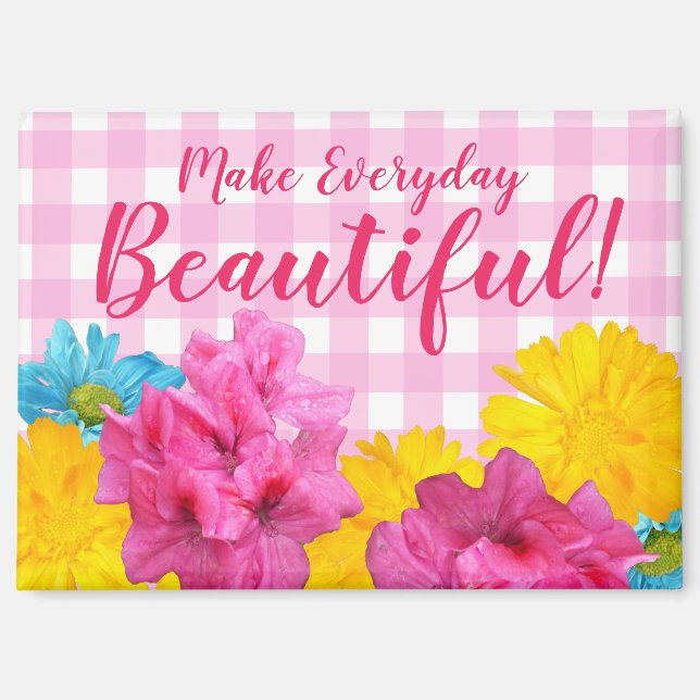 Blumen und rosa Gingham Magnet (Vorderseite)