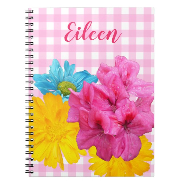 Blumen und rosa Gingham Notizblock (Vorderseite)