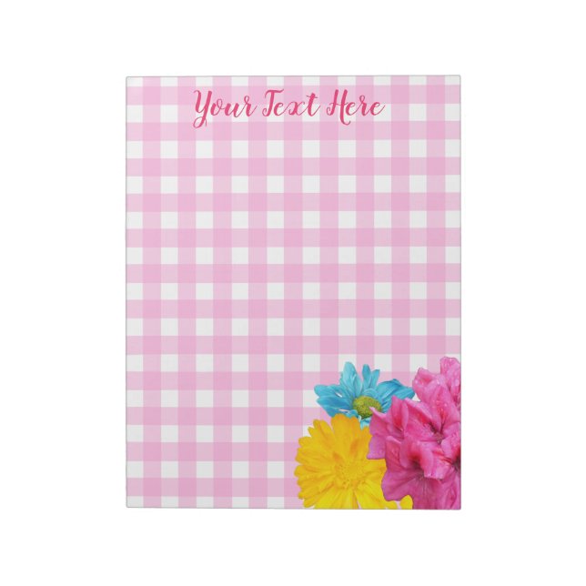 Blumen und rosa Gingham Notizblock (Rotiert)
