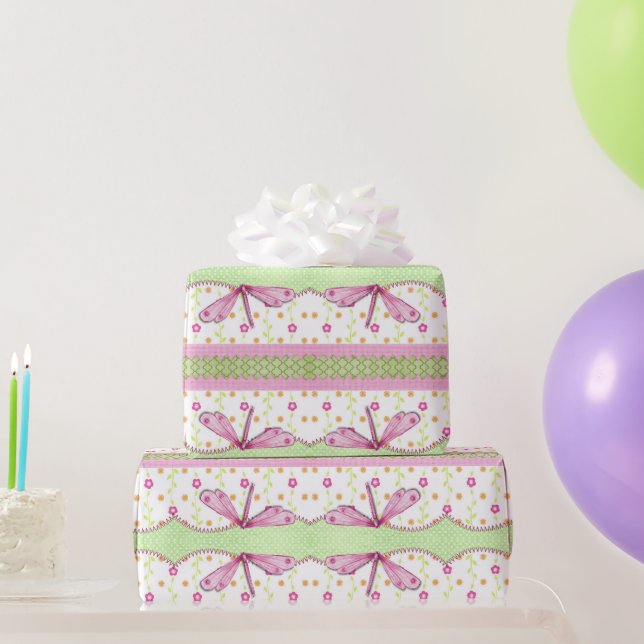 Blumen- und rosa Libellen-Geschenkpapier Geschenkpapier (Partygeschenke)