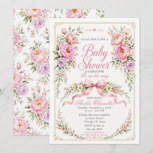 Blumen- und Schleifen-Baby-Party Einladung