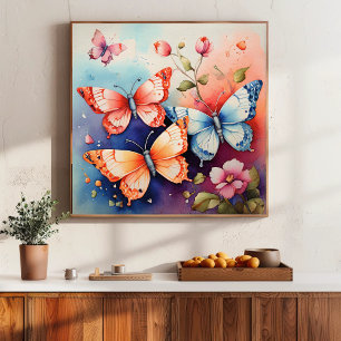 Blumen und Schmetterling Feine Kunst Print Chic Poster