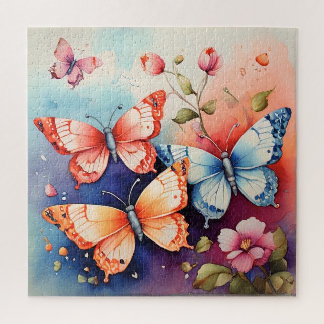Blumen und Schmetterling Feine Kunst Print Chic Puzzle (Vertikal)