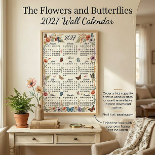 Blumen und Schmetterlinge 2027 Wandkalender Poster