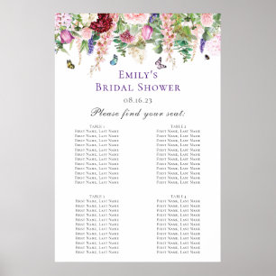 Blumen- und Schmetterlings-Hochzeitsshower-Sitzpla Poster