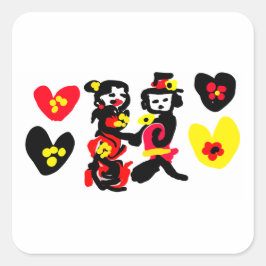 Blumen und schwarzer und roter Valentinstag Quadratischer Aufkleber