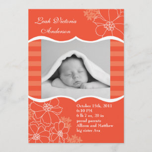 Blumen und Streifen-Foto-Geburts-Mitteilung Ankündigung