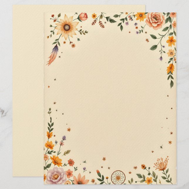 Blumen und Traumfänger Schreibwarenpapier Briefbogen (Vorne/Hinten)