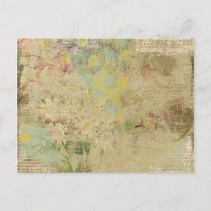 Blumen und Vintage-Zeitungskollage Postkarte