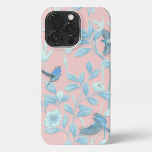 Blumen und Vögel , Hintergrundfarbe der Rose iPhone Hülle (Rückseite)