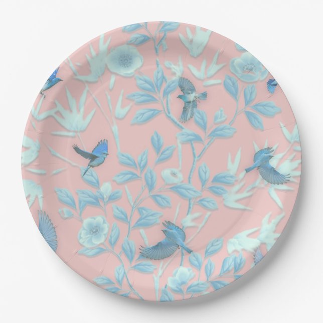 Blumen und Vögel , Hintergrundfarbe der Rose Pappteller (Vorderseite)