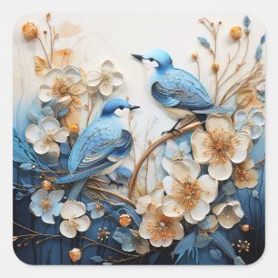 Blumen und Vögel Quadratischer Aufkleber