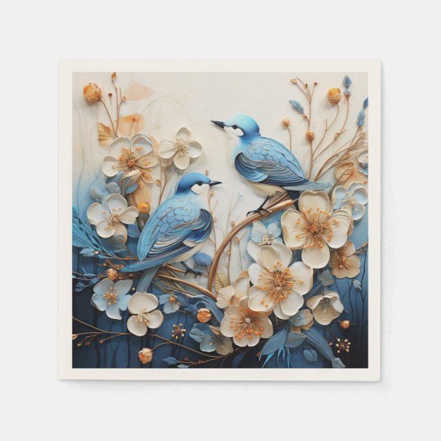 Blumen und Vögel Serviette (Vorderseite)